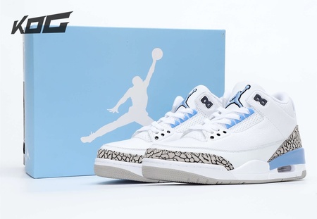 Air Jordan3 UNC White & Blue Elephant Print 40-46